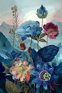 Blauwe Bloemen in Maanlicht