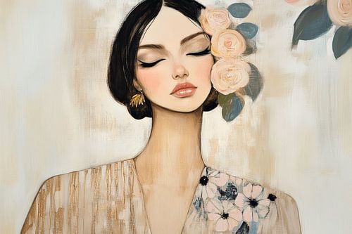 Portret met een zachte uitstraling, pastelkleuren