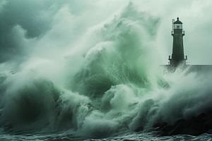 Turbulente See, starker Leuchtturm