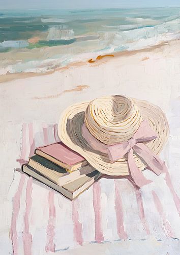 Strand Stilleven Vintage Pastel Boeken Zee Roze