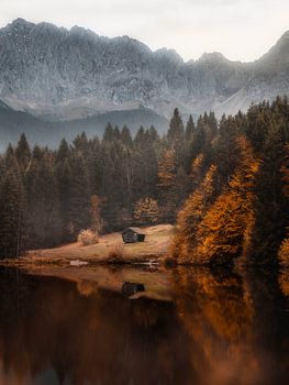 Mountain hut in the Alps during autumn