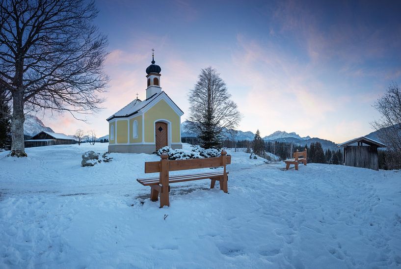 dreamy sunset scenery, Maria Rast chapel in winter by SusaZoom