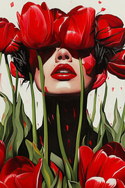 Modern Portrait Wrapped in Tulips by Wilma Mesman