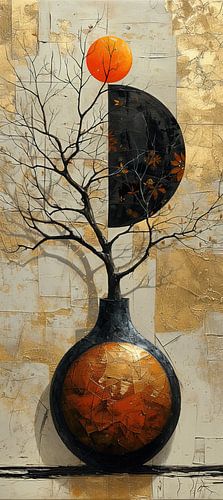 Peinture abstraite d'hiver | Paysage d'hiver en terre dorée