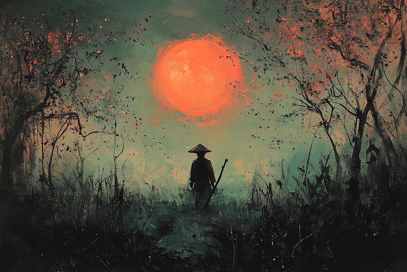 A lone hiker at sunset by Poster Art Shop