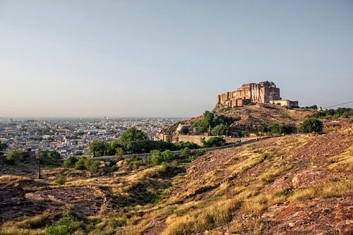 Mehrangarh fort in Jodhpur Rajasthan overlooking the city of Jodhpur scape.