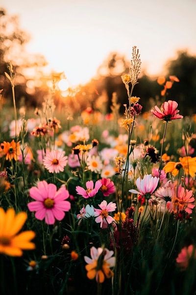Colourful flower meadow in the sunlight by Poster Art Shop