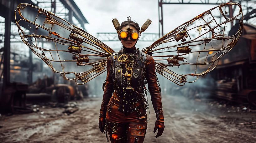 Cosplayerin mit mechanischen Flügeln von Frank Heinz