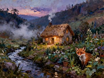 Idyllisches Cottage im Abendlicht