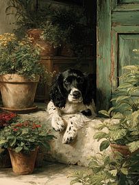 Englischer Cocker Spaniel an der Gartentür von Erika Kaisersot