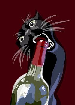 Naughty cat opens wine