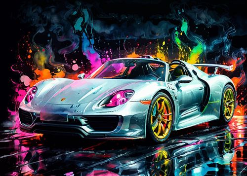 Porsche Spyder aquarel neon