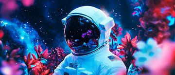 Astronaut in een kleurrijke bloemenzee van Poster Art Shop