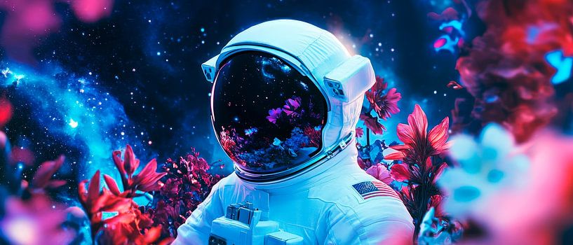 Un astronaute dans une mer de fleurs colorées par Poster Art Shop