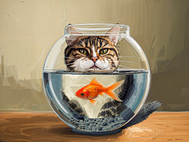 Cat and Goldfish Bowl Encounter by Joseph S Giacalone Photography