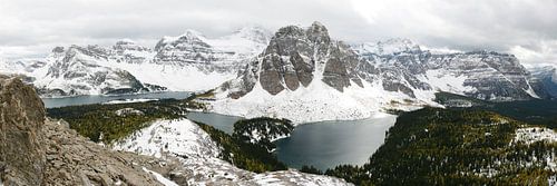 Une vue enneigée du parc national du Mont Assiniboine