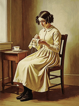 Victorian Lady Embroidering by the Window Portrait