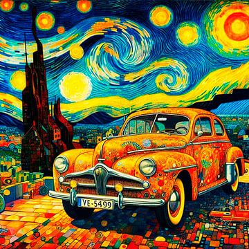 Fröhliches, farbiges Auto, inspiriert von Gustav Klimt und van Gogh.( 3 ) von Ineke de Rijk