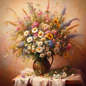 Nature morte, bouquet de fleurs des champs dans le style des vieux maîtres