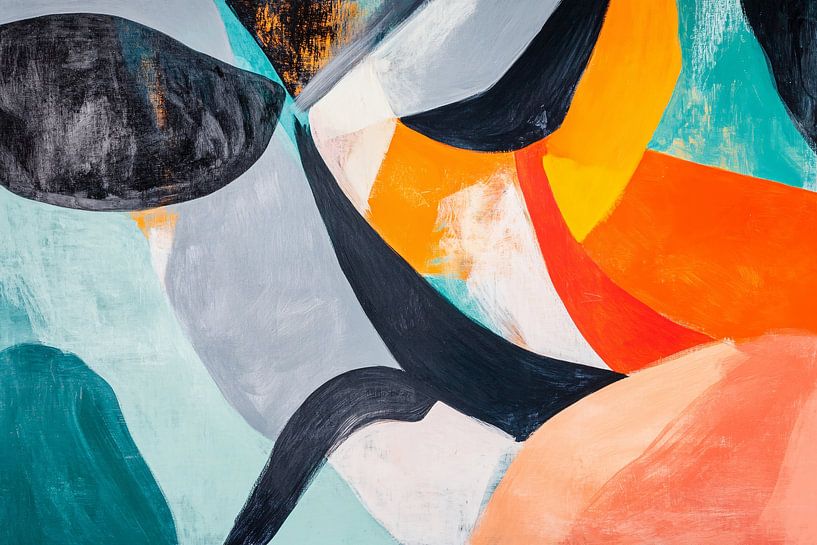 Abstract modern schilderij met dynamische kleuren van Art & Soul Creations