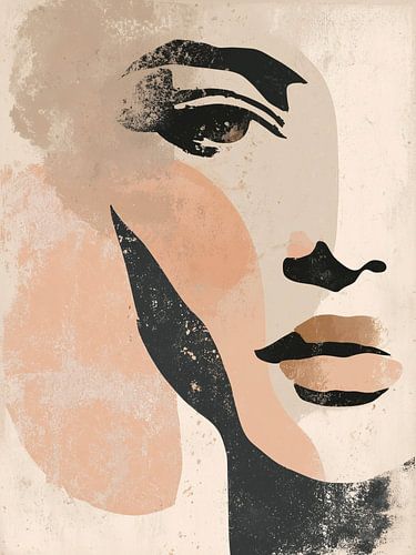 Abstract gezicht in beige en zwart