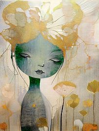 Modern Portrait of a dreamy girl with butterfly on her head, Series dreamy by Studio Pieternel