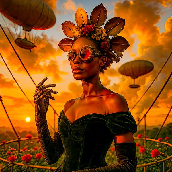 Guardian of the golden skies - Between machine flowers and the last light by Klaus Tesching - Art-AI