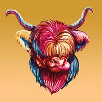 Highland Cow Pop Art on Ochre Yellow