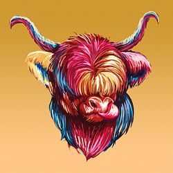 Highland koe Pop Art op okergeel
