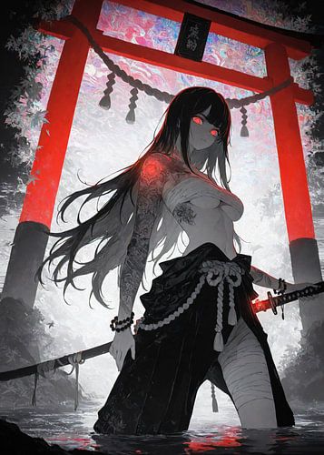 Anime Samurai Ronin Girl Torii Gate