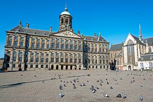 Duiven op de Dam in Amsterdam tijdens de Corona crisis in Nederland van Eye on You