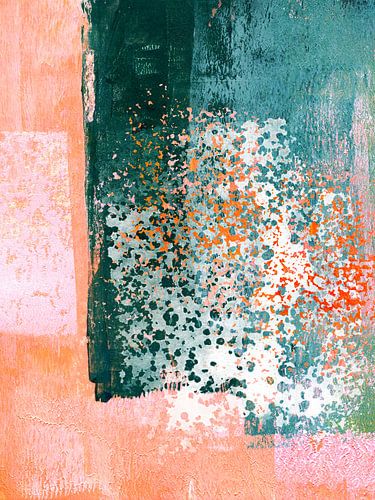 Surfaces 3 | Abstract in groen, groenblauw, koraal, roze en wit