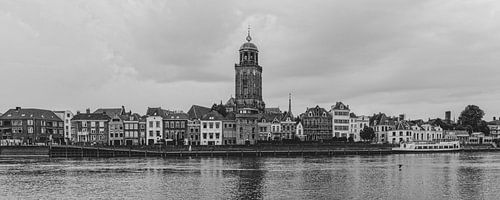 Black and white panorama Deventer skyline