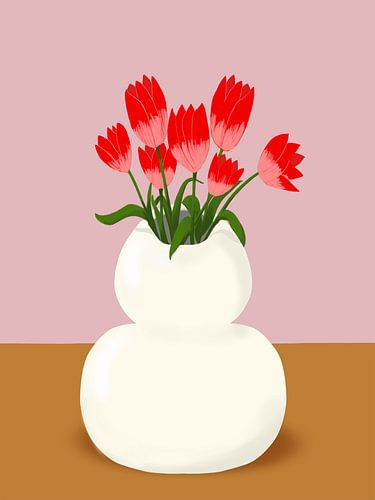 Tulpen in witte vaas van Linda van Moerkerken
