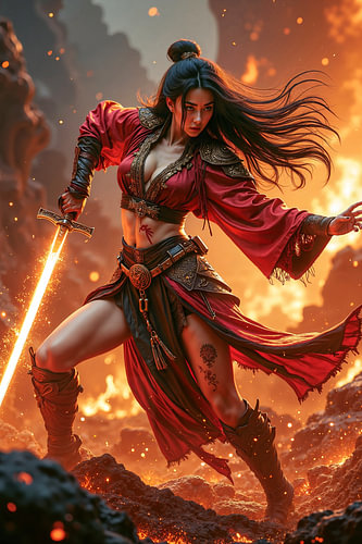 Dark Fantasy Gothic Wall Art: KAELYN – China's Warrior Woman of Fire