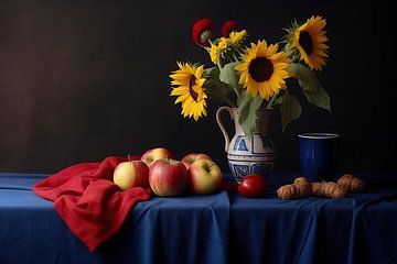 Zonnebloemen in Stilleven | Stilleven Schilderij van Blikvanger Schilderijen