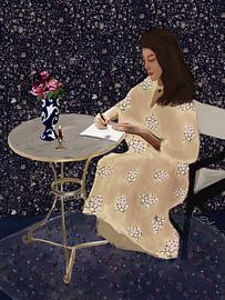 Eine elegante Frau beim Schreiben von Osheensgallery