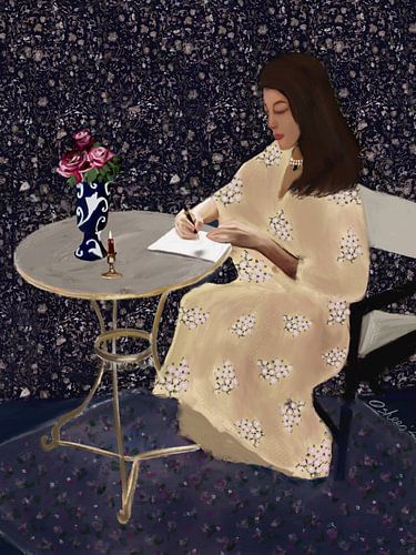 Elegante schrijvende vrouw