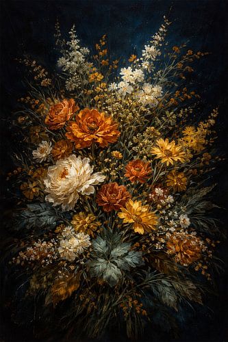 Middernachtelijke wilde bloemen in gebrand oranje