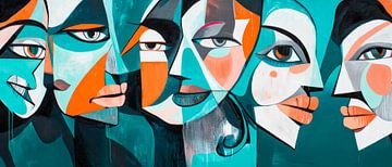 Gezichten in een kleurenspel - Abstract van Poster Art Shop
