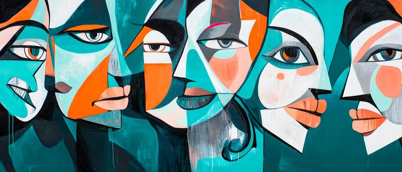 Gezichten in een kleurenspel - Abstract van Poster Art Shop