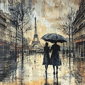 Paris in Sepia – Romantischer Stadtspaziergang von BowiScapes Abstrakt und digitale Kunst