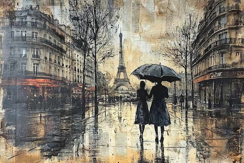 Paris in Sepia – Romantischer Stadtspaziergang von BowiScapes Abstrakt und digitale Kunst