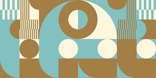 Abstracte retro geometrische kunst in goud, blauw en gebroken wit nr. 11