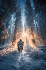 Lone bison in winter