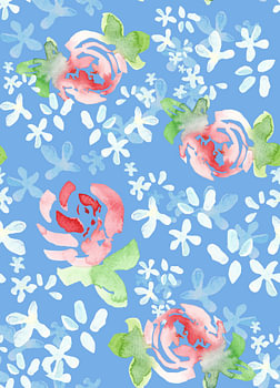 Aquarelle florale bleue et rouge