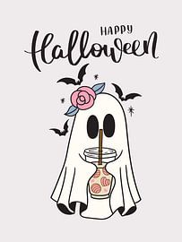 Happy Halloween ghost with field mice