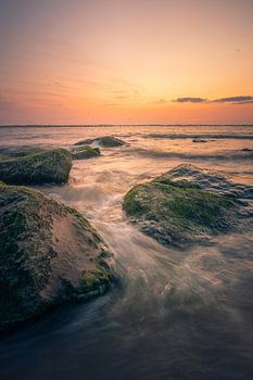 Running water between the rocks.