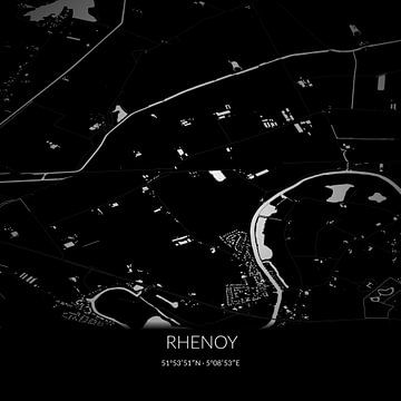 Zwart-witte landkaart van Rhenoy, Gelderland. van Rezona