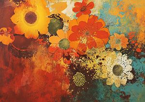 Abstract Autumn flowers | Abstract flower painting by Blikvanger Schilderijen